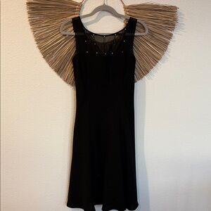 Evan Picone Elegant Black Midi Dress with Sheer Details